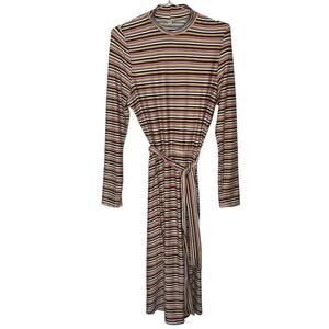 Tosh + Sophie Modest striped long sleeve belted midi dress size large